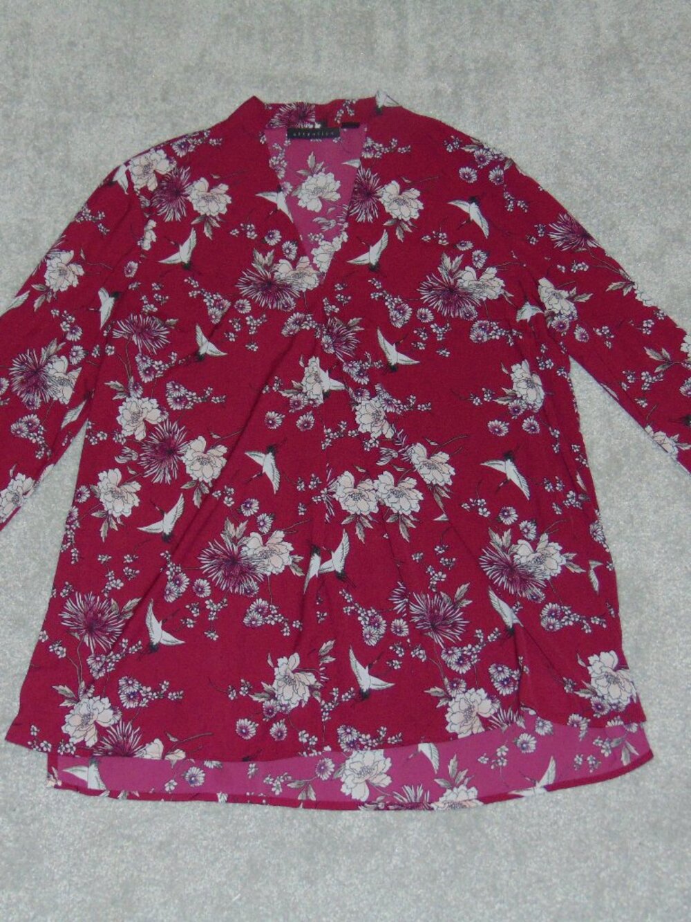 Attention Blouse Top Women Long Sleeve Shirt Size Large Maroon Floral Red